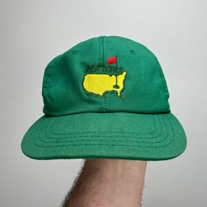 Vintage 90s Masters Tournament Golf Hat Green Leather Strapback Augusta National